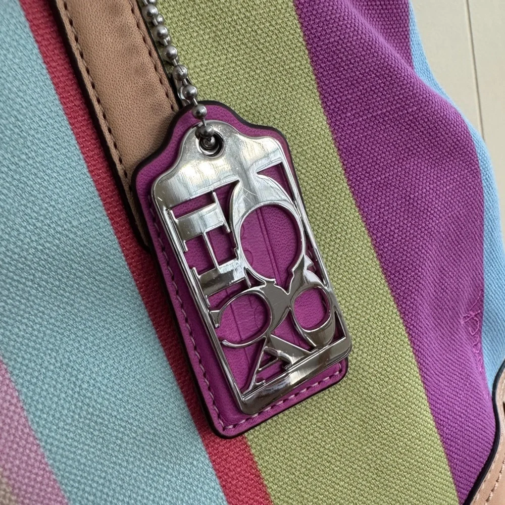 Coach Legacy Hampton Multicolored Stripe Canvas Medium Tote NWT